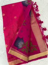 Semi jute silk saree with organza pallu MJL406 RaniPink