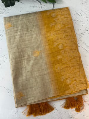 Art tussar saree with contrast blouse MSA37 - Yellow