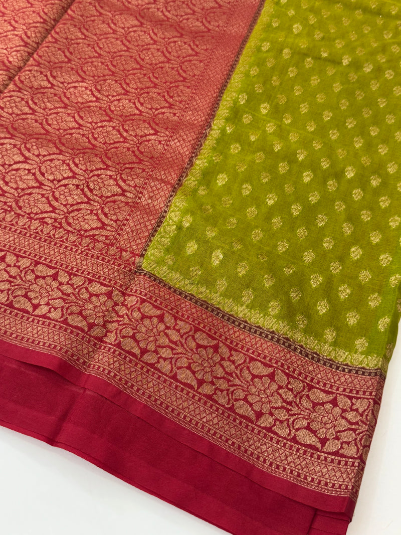 Banarasi viscose Georgette saree MKGS611 - ParrotGreen to Maroon