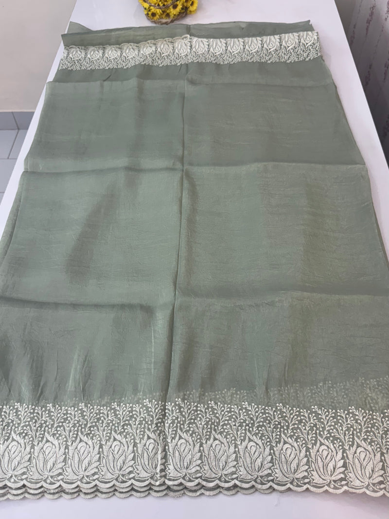 Crush Organza embroidery saree MS9739 DuskyGreen