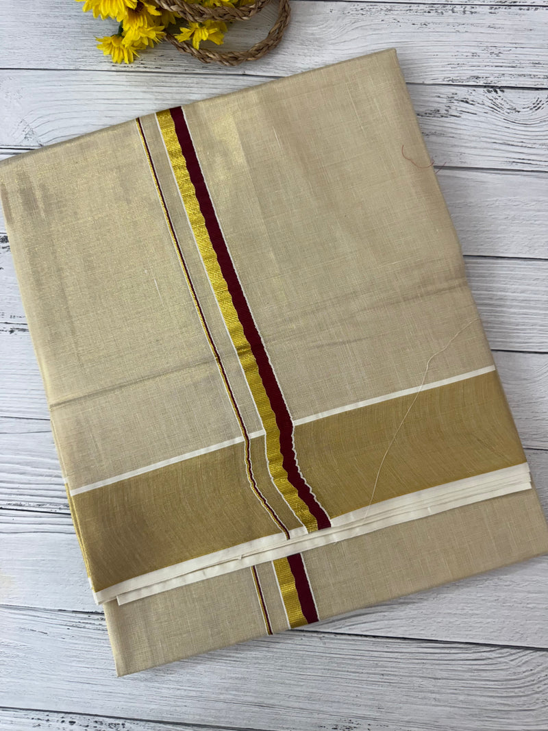Kerala tissue saree- Maroon Kara