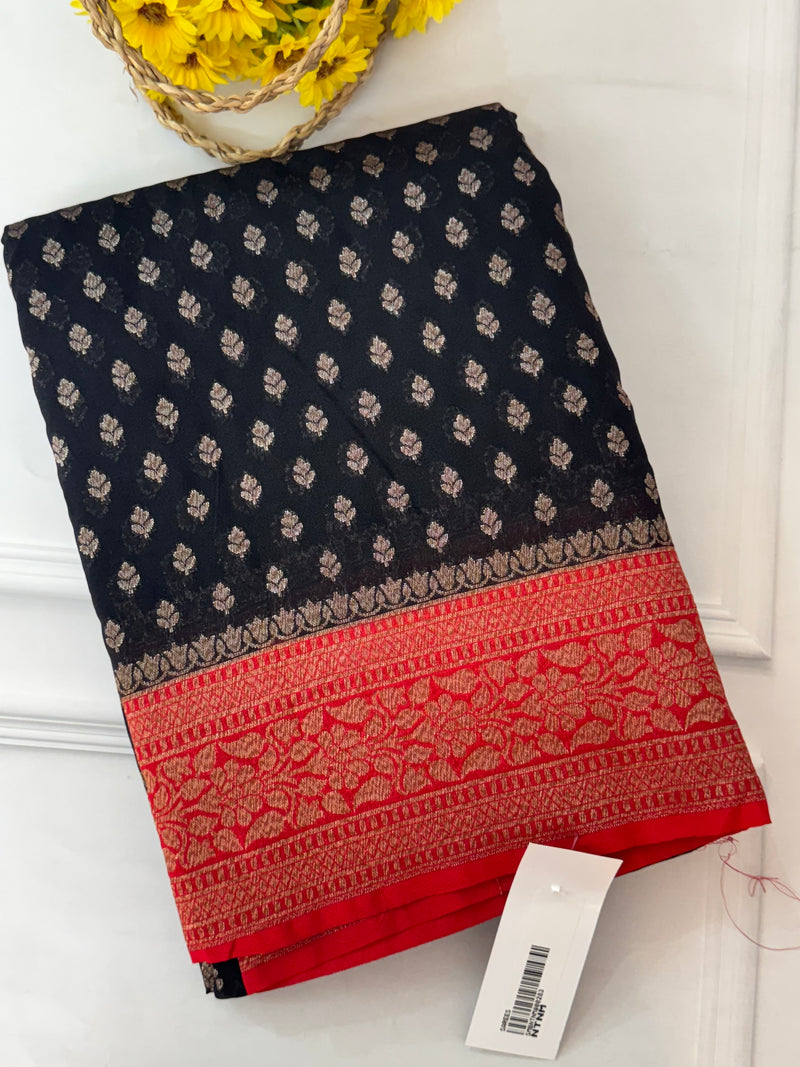 Banarasi viscose Georgette saree MKGS611- Black to Red