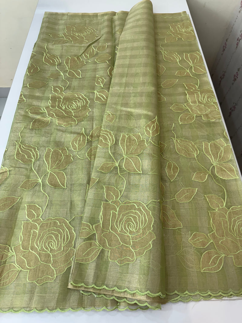 Tissue Silk applique work saree MSH133 Design 1- LightGreen