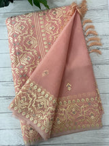 Semi organza saree with embroidery  - MSH124 PeachyPink