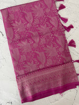 Silver zari woven soft silk saree with brocade blouse MSB5666 Magenta