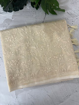 Moonga checks saree with embroidery MSH219 Ivory