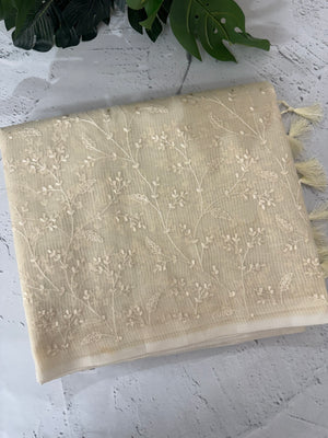Moonga checks saree with embroidery MSH219 Ivory