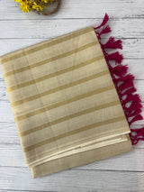 Kerala tissue saree - Stripes with Pink tassels