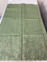 Blended tussar saree with organza applique applique borders MTSS452 DustyGreen