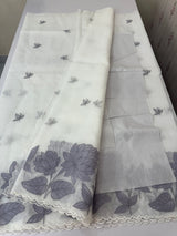 Tissue mix soft silk saree with applique work MTSS5432 White to Grey