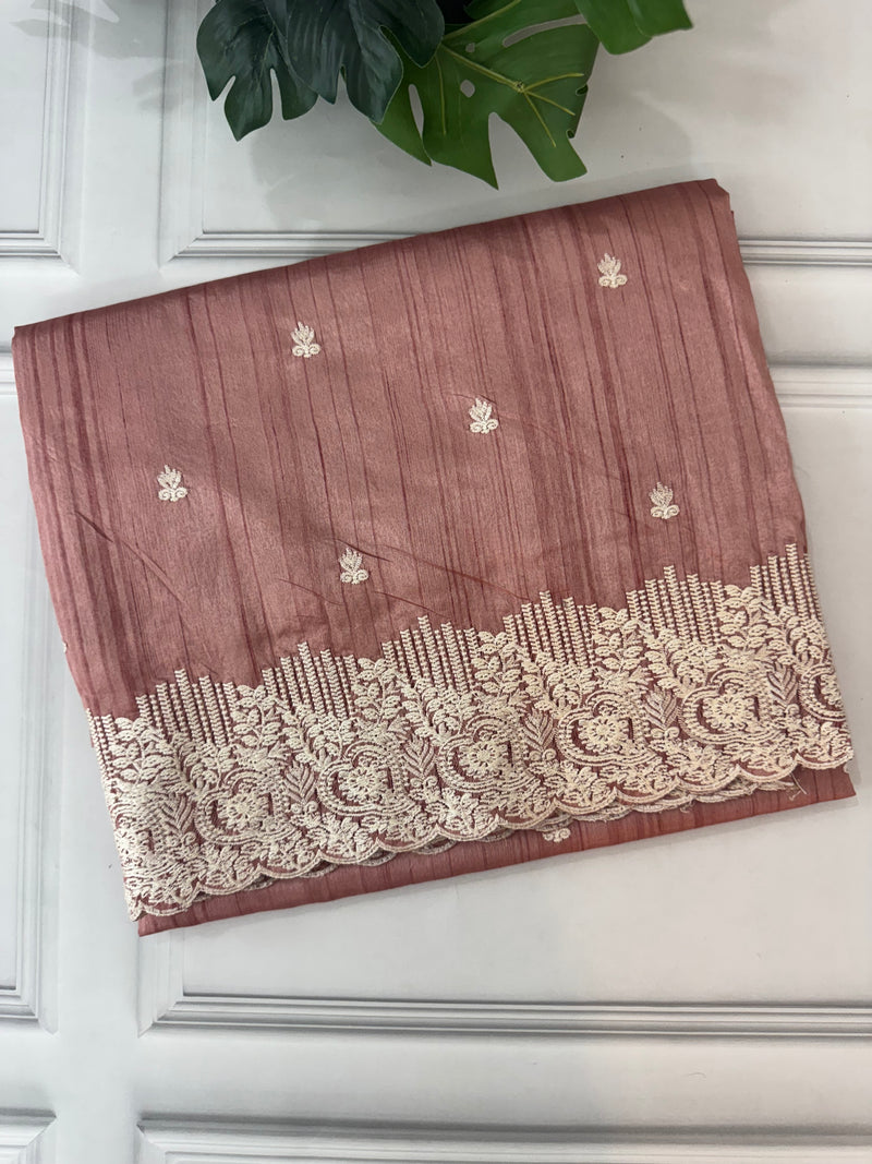 Embroidered Crepe semi tussar silk saree- MS14330 DuskyPeach