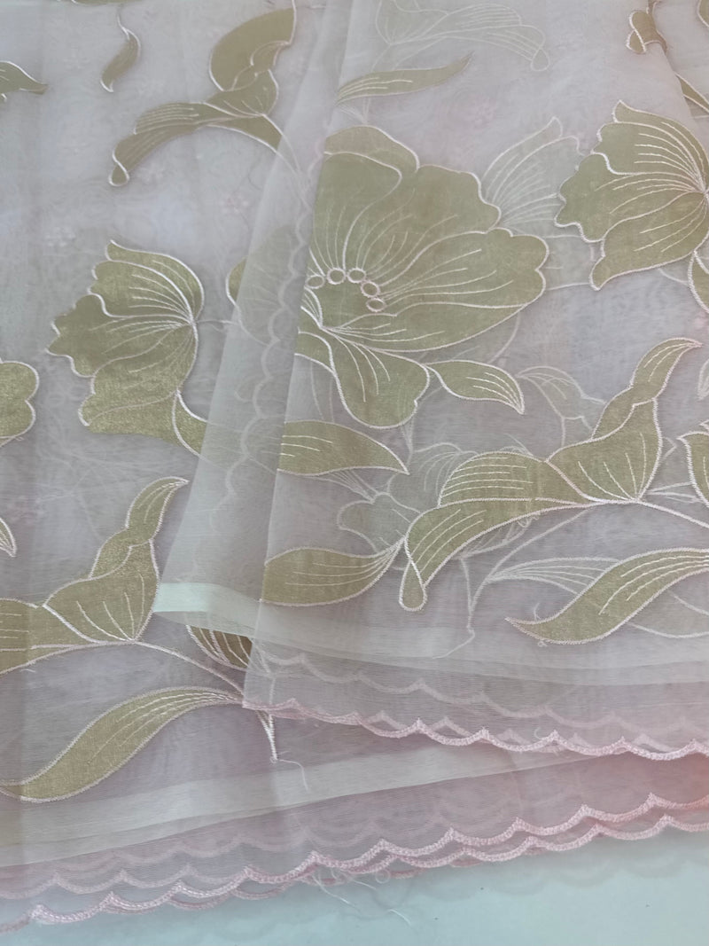 Organza saree with tissue applique work MS5081- Pastel Pink