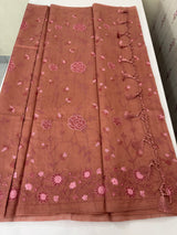 Blended Matka Tussar silk saree with cross stitch embroidery MS4899 - Peach