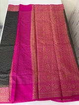 Semi silk saree with checks zari weaving MS81543 - Black to Magenta