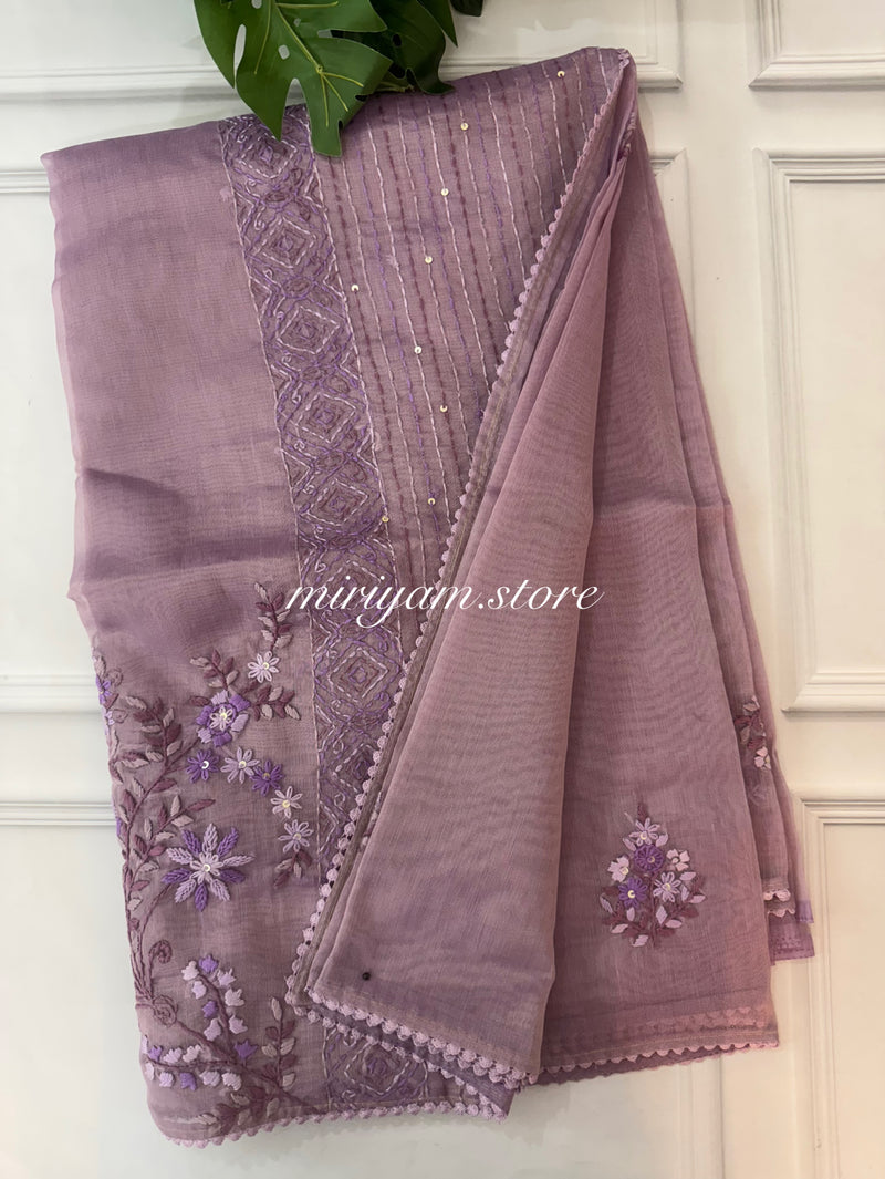 Handworked Tissue silk saree FBLK162 Lavender2