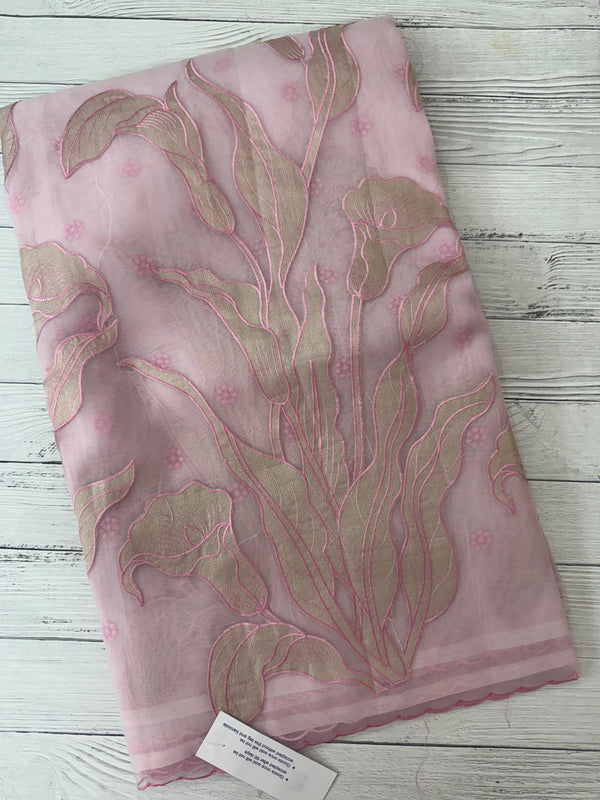 Organza saree with tissue applique work MS5081 Pastel Pink