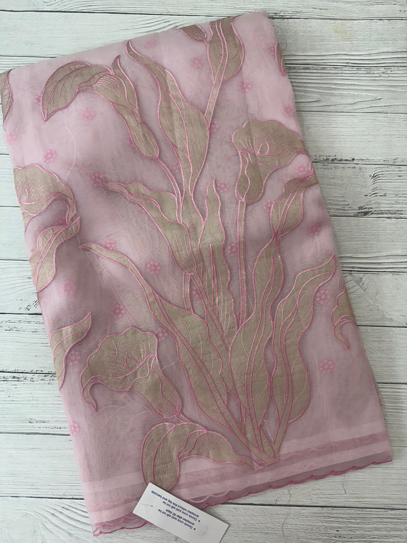 Organza saree with tissue applique work MS5081 Pastel Pink