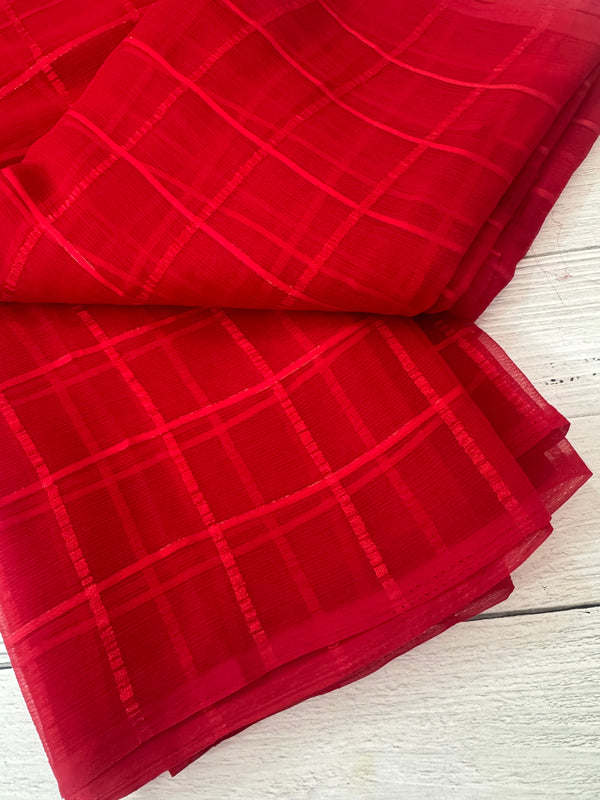 Chiffon saree in check pattern SPFWS18 Red
