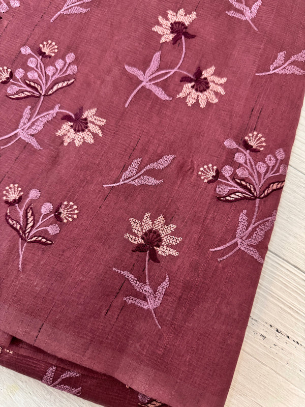Crushed Blended tussar silk saree with embroidery- MSB7654 Rosewood