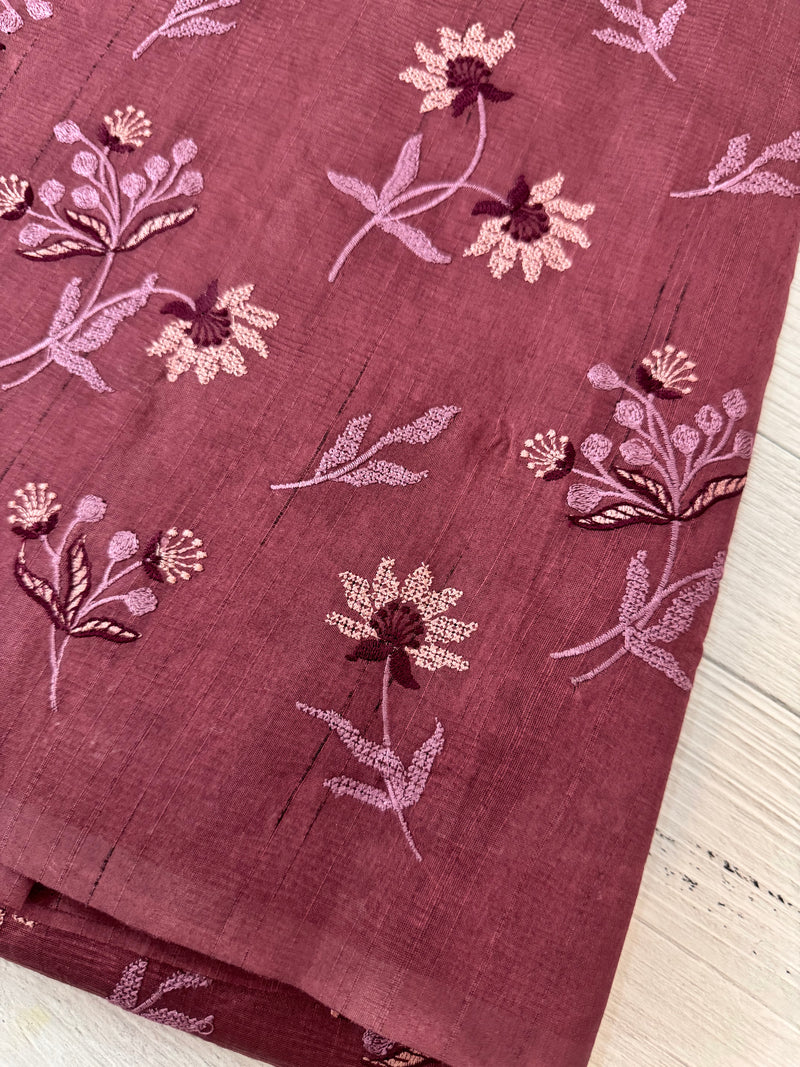 Crushed Blended tussar silk saree with embroidery- MSB7654 Rosewood