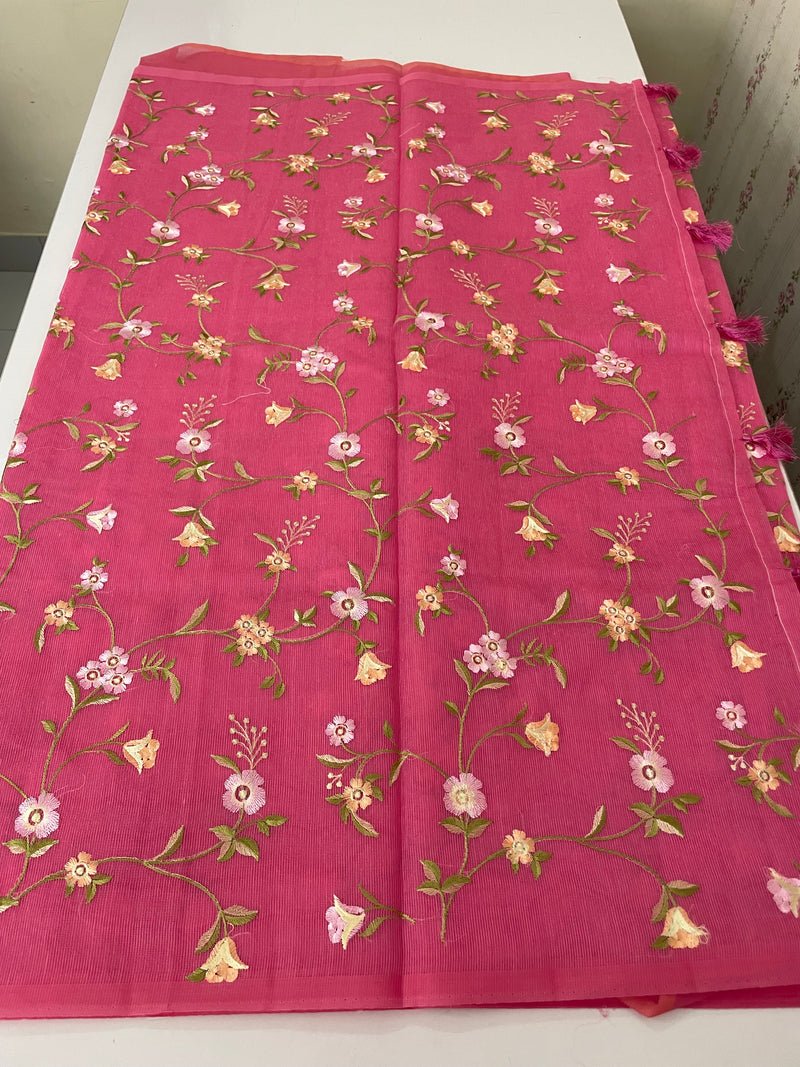 Kota Supernet embriodery saree SHSNYNM- Pink