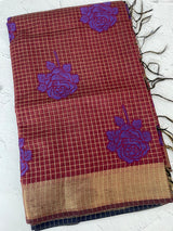 Semi silk saree with checks applique work MSS5687