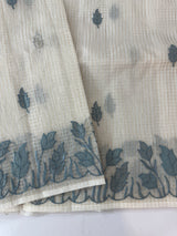 Tissue silk saree with zari checks and applique work  MSH105- Offwhite to Grey