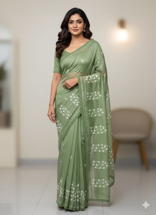 Kota checks saree with embroidery SVTS34- Green
