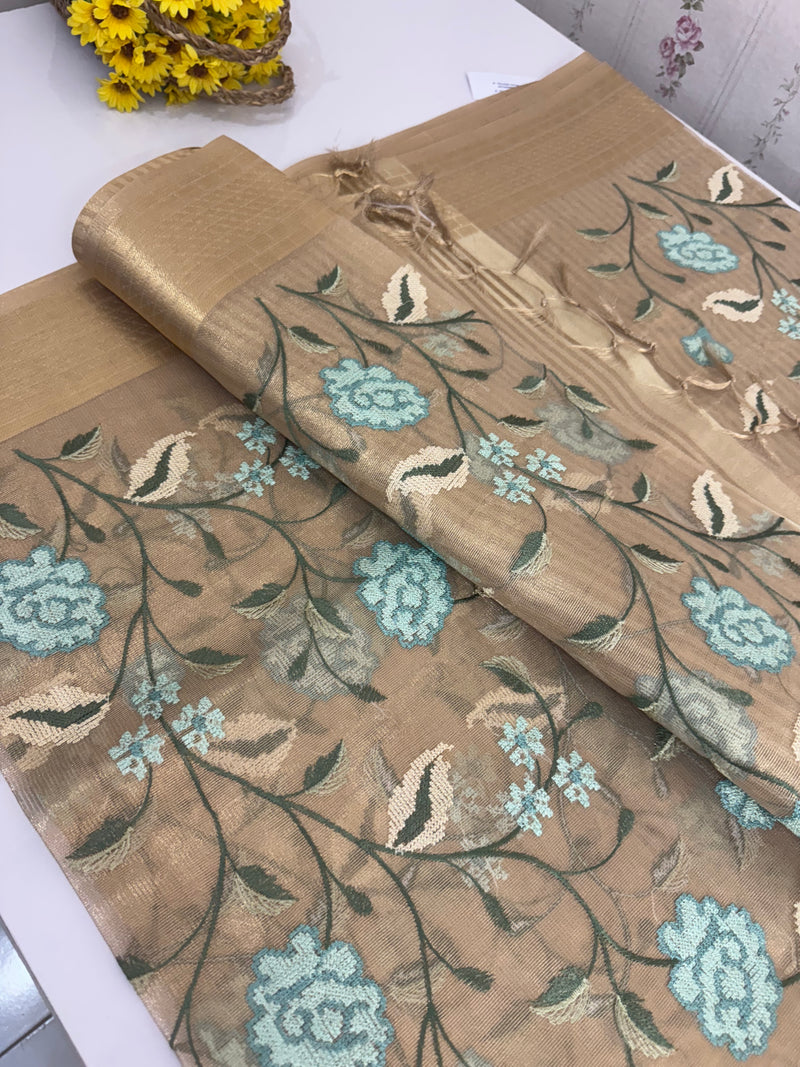 Tissue Silk Saree with Cross Stitch Embroidery MS8933