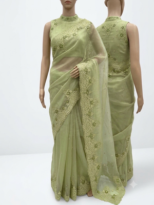 Cutwork Glass organza saree with Blouse MOS453