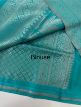 Silver zari woven soft silk saree with brocade blouse MSB5666 SeaBlueGreen