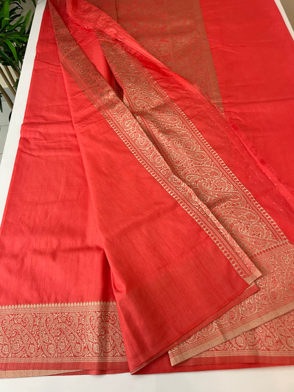 Blended tussar silk saree with Banarasi border FBTW3026