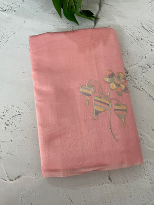 Tussar finish soft silk saree with thread embroidery MTS568 PeachPink
