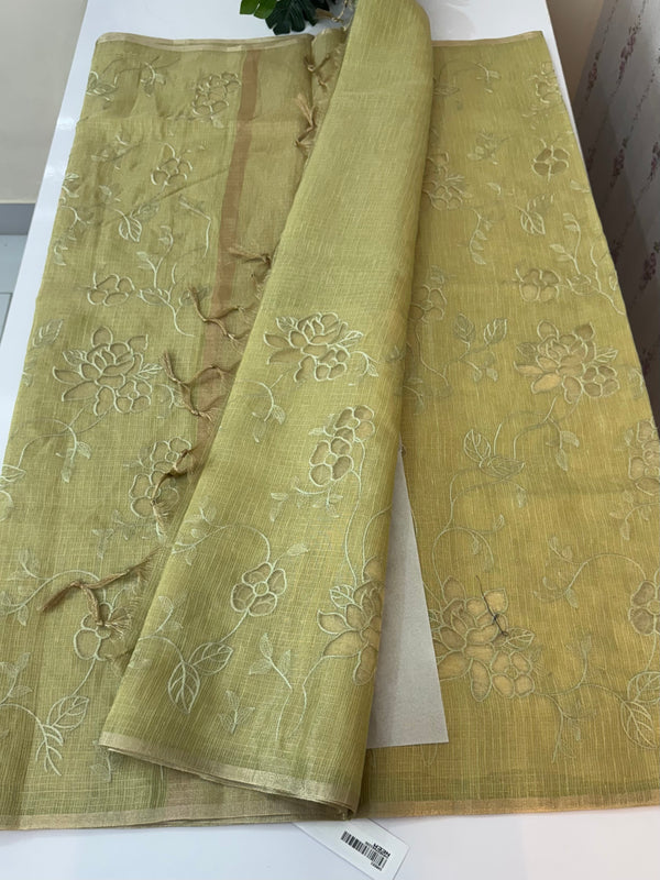 Kota Tissue Silk applique work saree MS49811 - PastelOlive