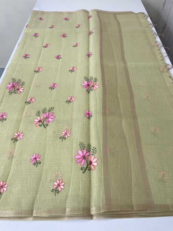 Tissue mix Soft silk saree with embroidery MS8189- PastelGreen
