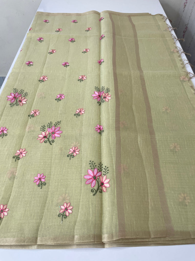 Tissue mix Soft silk saree with embroidery MS8189- PastelGreen