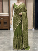Blended tussar silk saree with embroidery- MSH158 MossGreen