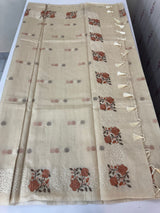 Crushed Matka Blended Tussar silk saree with embroidery MS4890 - Ivory