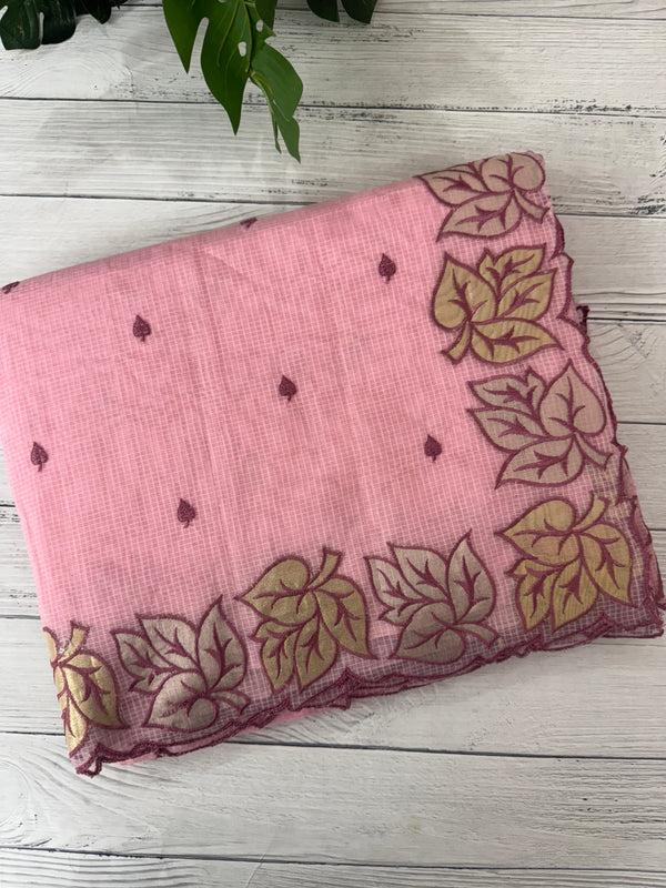 NetKota saree with Applique border  MSH131- Pink