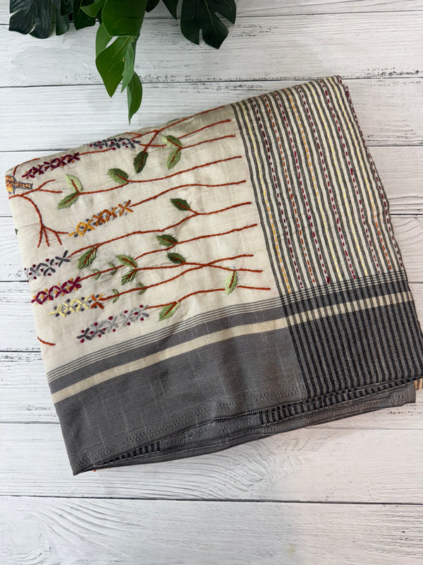 Blended tussar silk saree with hand embroidery MS40488