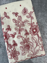 Mul chanderi embriodery saree  MSH135 - Offwhite & Red (Design 3)
