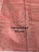 Glass organza saree with  thread work- MOS330 Peach