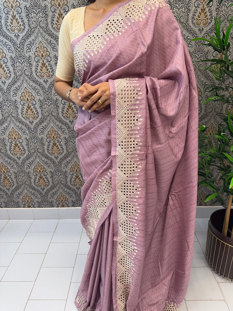 Cutwork blended tussar saree MTS6781 DustyMauve