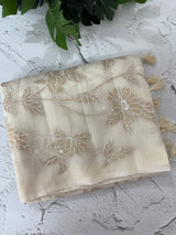 Mul chanderi saree with tissue applique work MSH189 - Offwhite