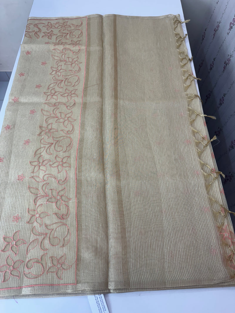 Tissue silk saree with applique work MTSS987
