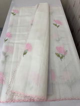 Moonga checks saree with applique work MS81789 - White to Pink