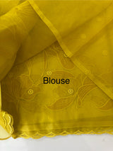 Semi organza saree with appliqué work - MSH906 GreenmixYellow