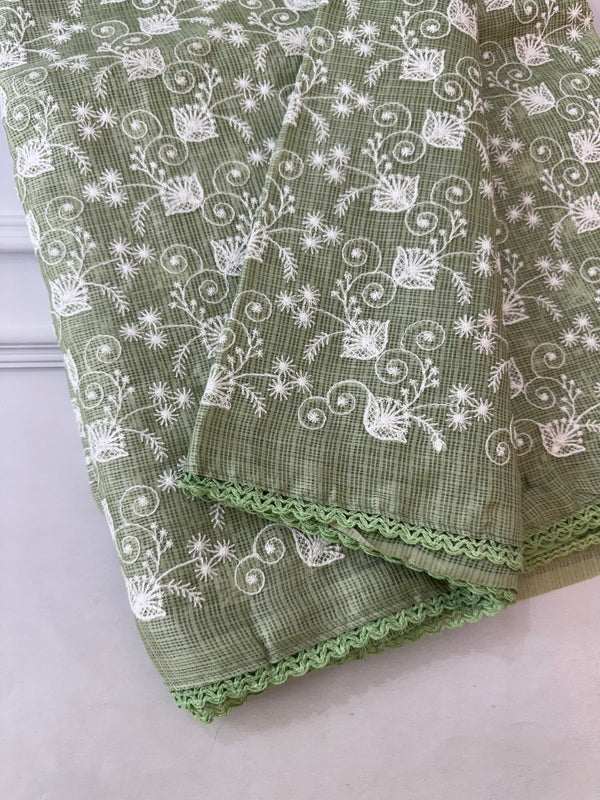 Soft kota checks saree with embroidery SVTS25 DuskyGreen