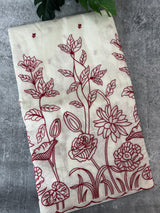 Mul chanderi embriodery saree  MSH135 - Offwhite & Red