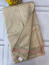 Crepe semi tussar silk saree with cross stitch embroidery - SEFNCCM